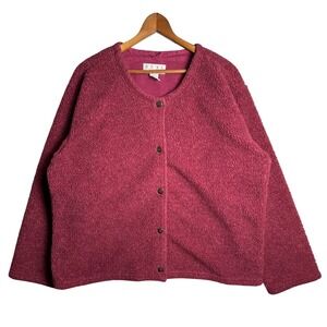 Real‎ Comfort Womens XL Sherpa Fleece Cardigan Jacket Burgundy Snap Front